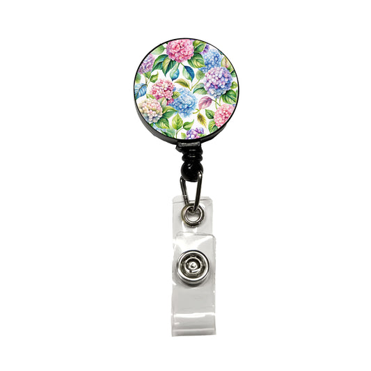 Hydrangea Floral Flowers Retractable ID Key Card Name Tag Badge Holder with Clip