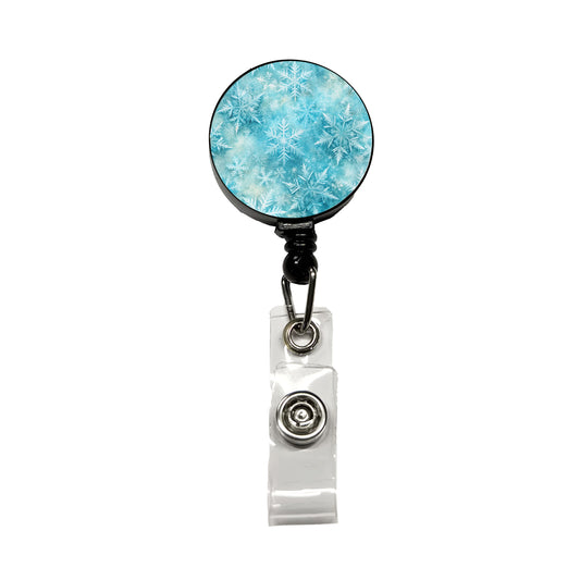 Ice Crystals Snowflakes Winter Retractable ID Key Card Name Tag Badge Holder with Clip