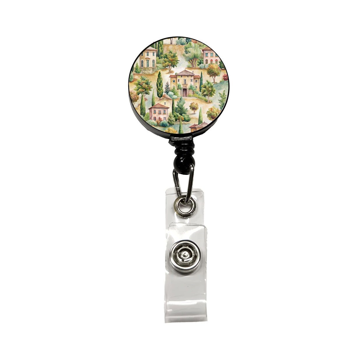 Italian Villa Hillside Town Italy Retractable ID Key Card Name Tag Badge Holder with Clip