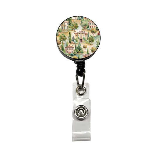 Italian Villa Hillside Town Italy Retractable ID Key Card Name Tag Badge Holder with Clip