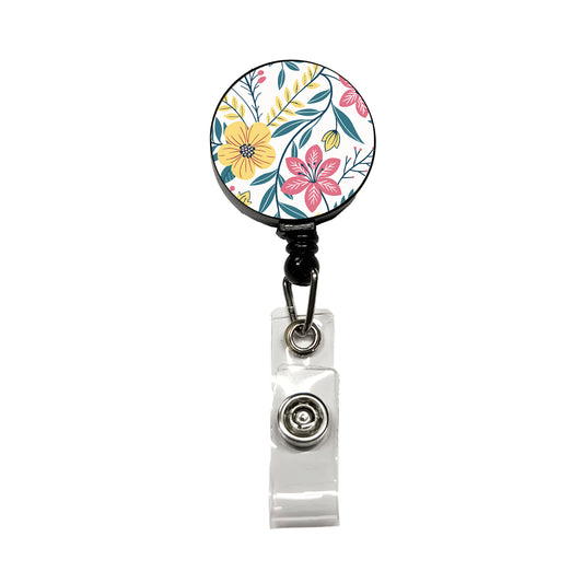 Pretty Flowers Floral Motif Colorful Retractable ID Key Card Name Tag Badge Holder with Clip