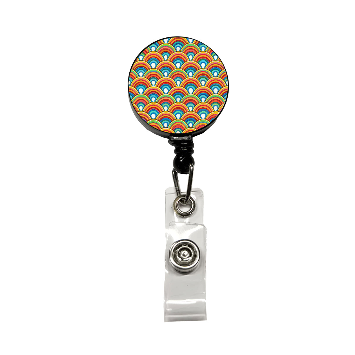 Retro Rainbow Pattern Retractable ID Key Card Name Tag Badge Holder with Clip