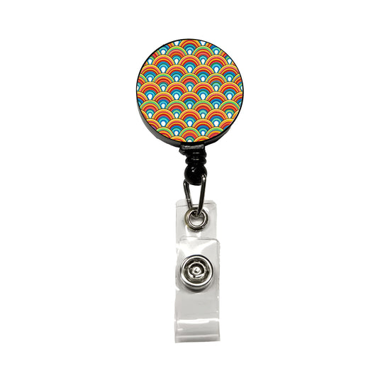 Retro Rainbow Pattern Retractable ID Key Card Name Tag Badge Holder with Clip