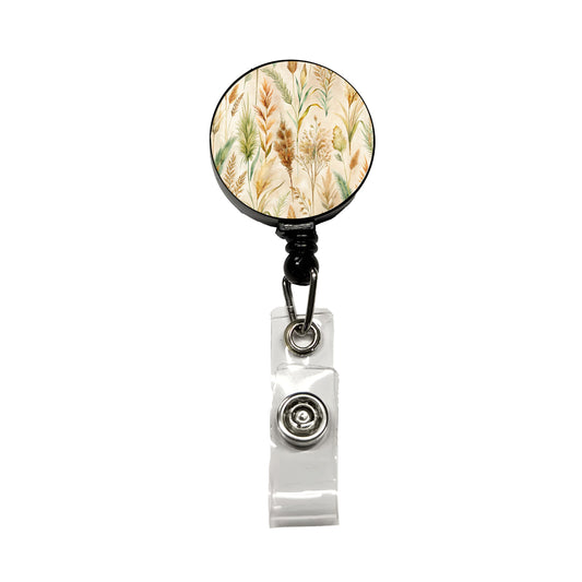 Wild Grasses Wheat Pattern Retractable ID Key Card Name Tag Badge Holder with Clip