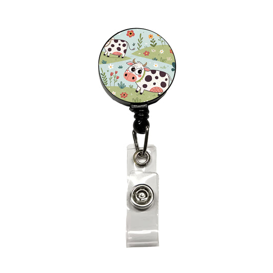 Adorable Dairy Cows Retractable ID Key Card Name Tag Badge Holder with Clip