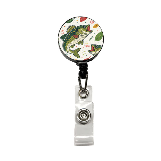 Bass Fish Fishing Cute Cartoon Retractable ID Key Card Name Tag Badge Holder with Clip