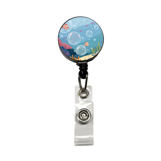Bubbles Under Water Fish Retractable ID Key Card Name Tag Badge Holder with Clip