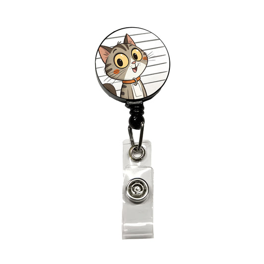 Cat Mug Shot Retractable ID Key Card Name Tag Badge Holder with Clip