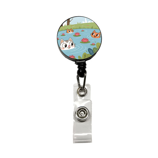 Cats Swimming In Pond Cute Retractable ID Key Card Name Tag Badge Holder with Clip