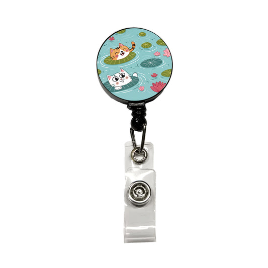 Cats Swimming In Pond Retractable ID Key Card Name Tag Badge Holder with Clip