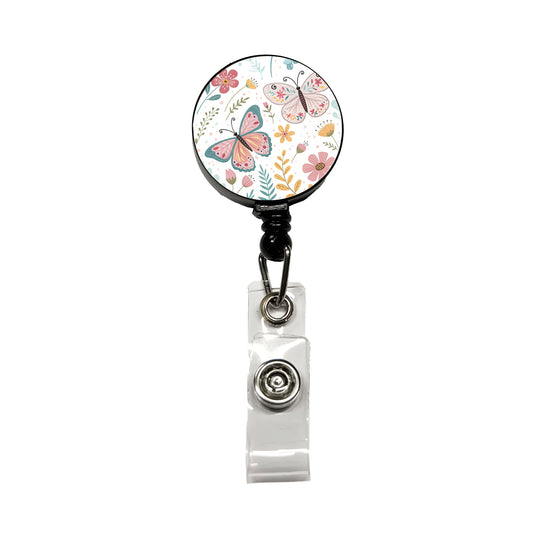 Cute Butterflies Pastel Retractable ID Key Card Name Tag Badge Holder with Clip