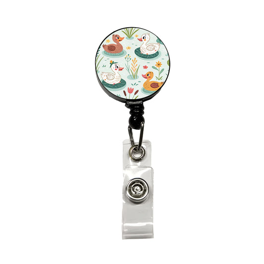 Cute Ducks In Pond Retractable ID Key Card Name Tag Badge Holder with Clip