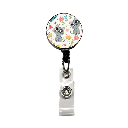 Cute Gray Cats Retractable ID Key Card Name Tag Badge Holder with Clip