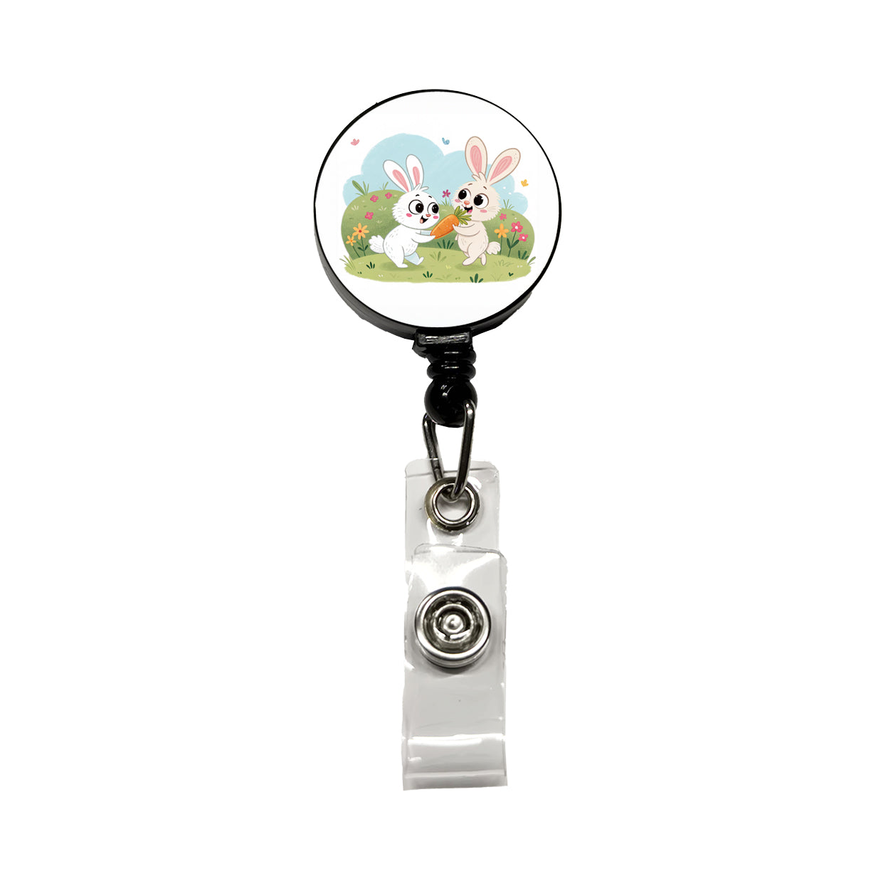 Cute Rabbits Bunnies Easter Retractable ID Key Card Name Tag Badge Holder with Clip