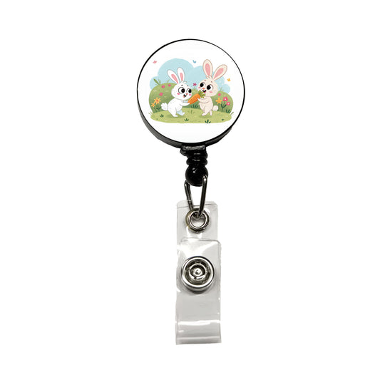 Cute Rabbits Bunnies Easter Retractable ID Key Card Name Tag Badge Holder with Clip