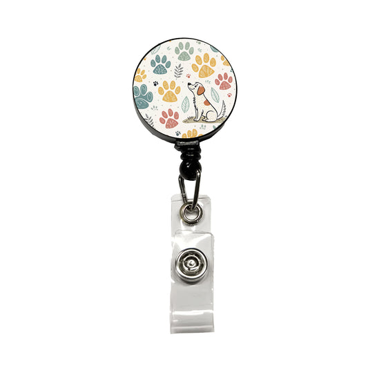 Dog Paw Prints Adorable Retractable ID Key Card Name Tag Badge Holder with Clip