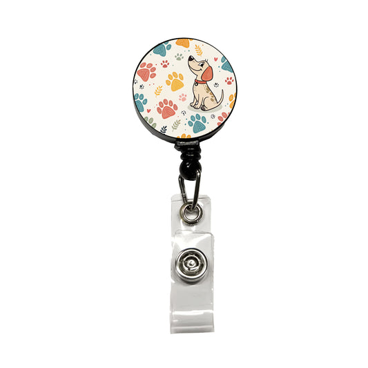 Dog Paw Prints Pastel Retractable ID Key Card Name Tag Badge Holder with Clip