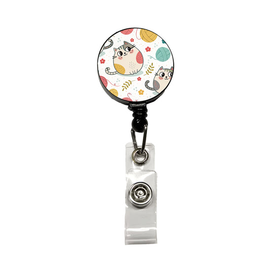 Fat Cats And Yarn Knitting Crochet Retractable ID Key Card Name Tag Badge Holder with Clip