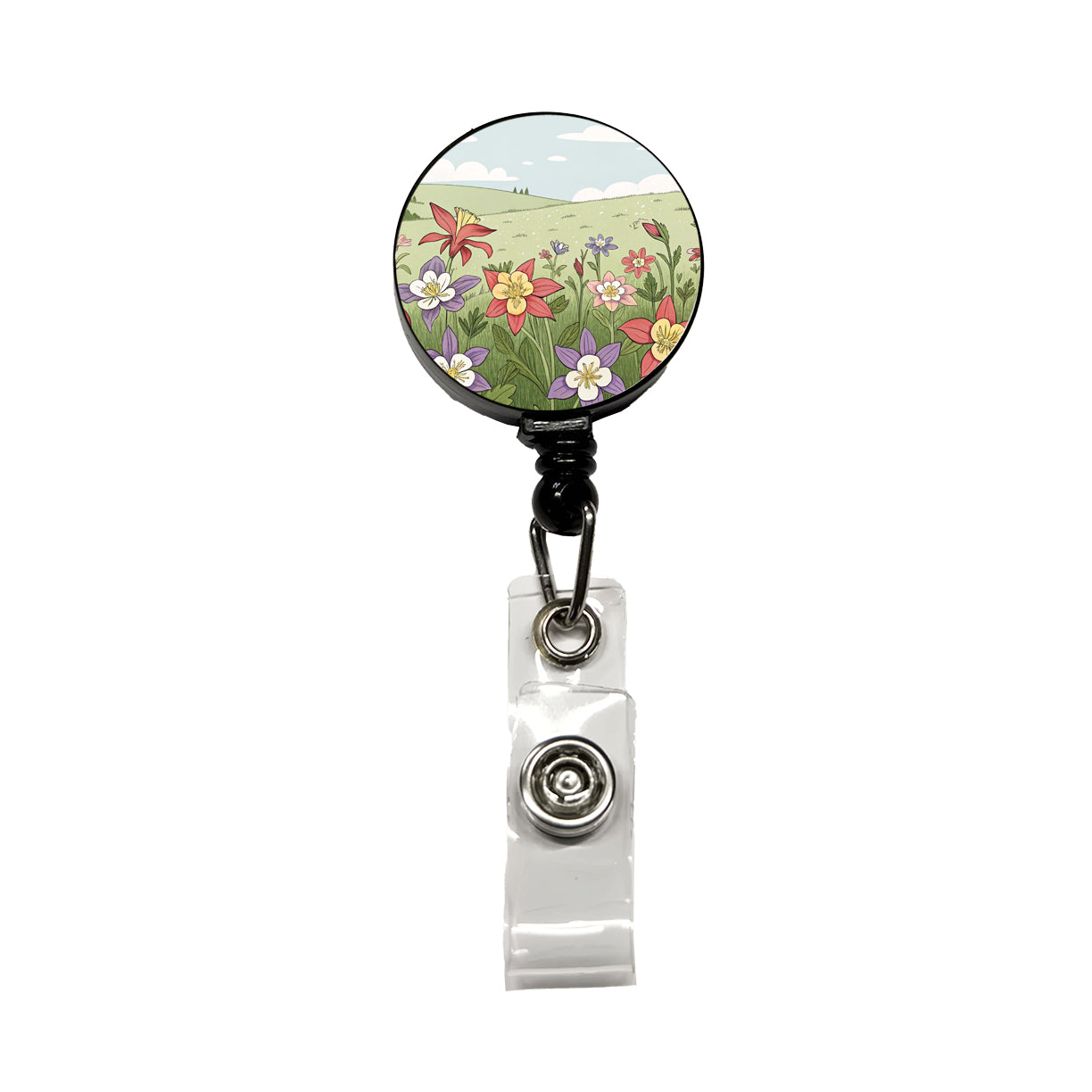 Field Of Columbine Flowers Retractable ID Key Card Name Tag Badge Holder with Clip