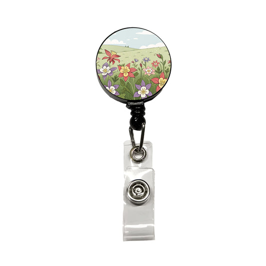 Field Of Columbine Flowers Retractable ID Key Card Name Tag Badge Holder with Clip
