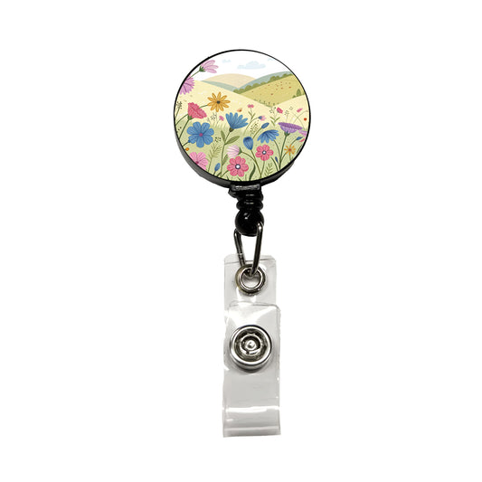 Field Of Corncockle Flowers Retractable ID Key Card Name Tag Badge Holder with Clip