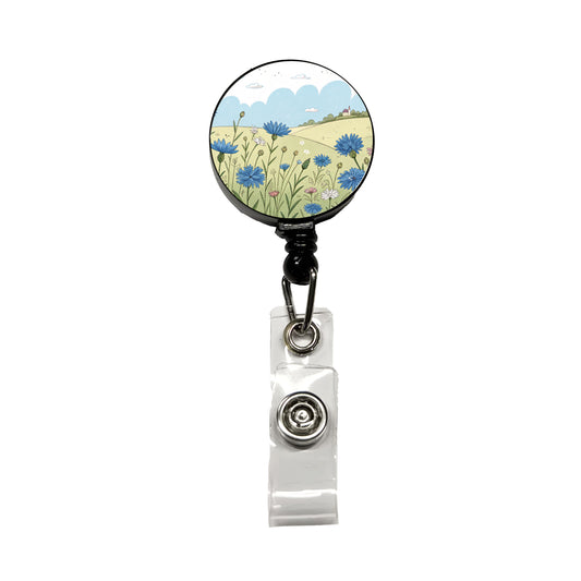 Field Of Cornflowers Flowers Retractable ID Key Card Name Tag Badge Holder with Clip