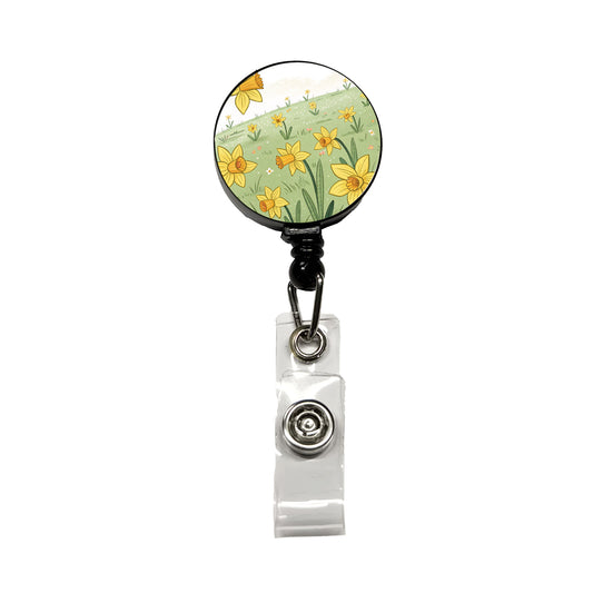 Field Of Daffodils Flowers Retractable ID Key Card Name Tag Badge Holder with Clip