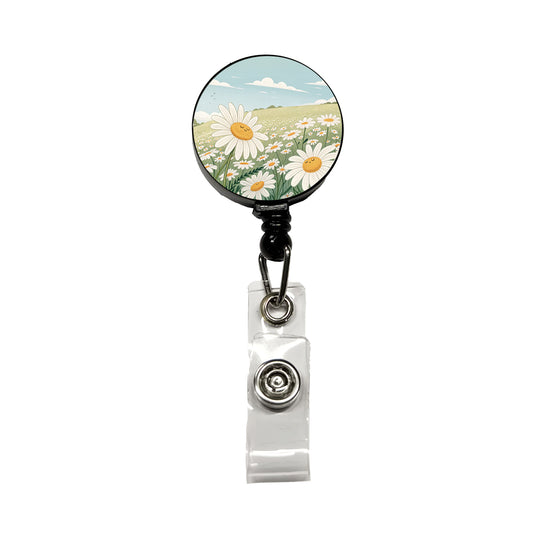 Field Of Daisies Daisy Flowers Retractable ID Key Card Name Tag Badge Holder with Clip