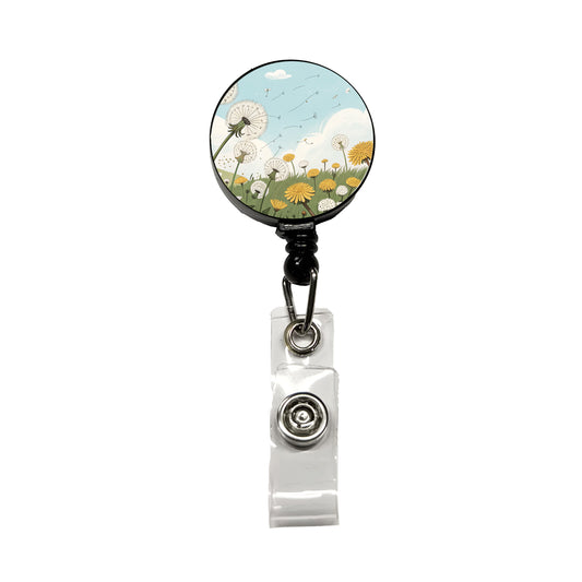Field Of Dandelions Flowers Retractable ID Key Card Name Tag Badge Holder with Clip