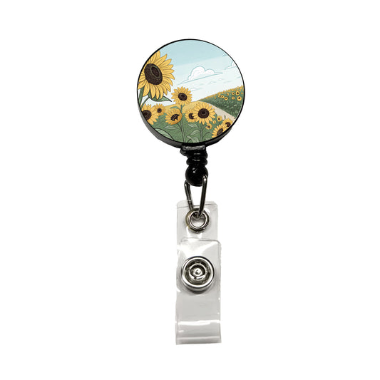 Field Of Sunflowers Flowers Retractable ID Key Card Name Tag Badge Holder with Clip