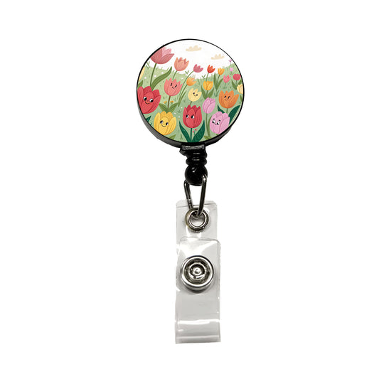 Field Of Tulips Flowers Retractable ID Key Card Name Tag Badge Holder with Clip