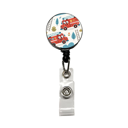 Firetrucks Cartoon Style Retractable ID Key Card Name Tag Badge Holder with Clip