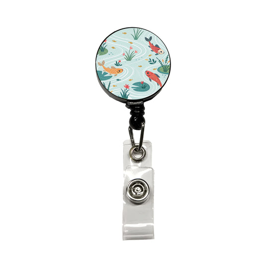 Fish Swimming In Pond Retractable ID Key Card Name Tag Badge Holder with Clip