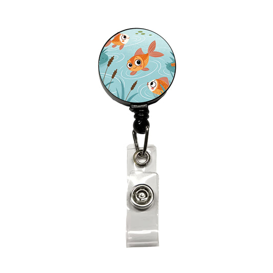 Gold Fish Swimming In Pond Retractable ID Key Card Name Tag Badge Holder with Clip