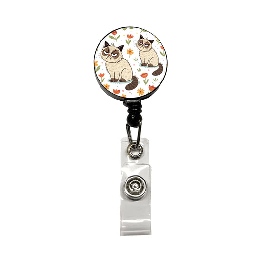 Grumpy Persian Cat Retractable ID Key Card Name Tag Badge Holder with Clip