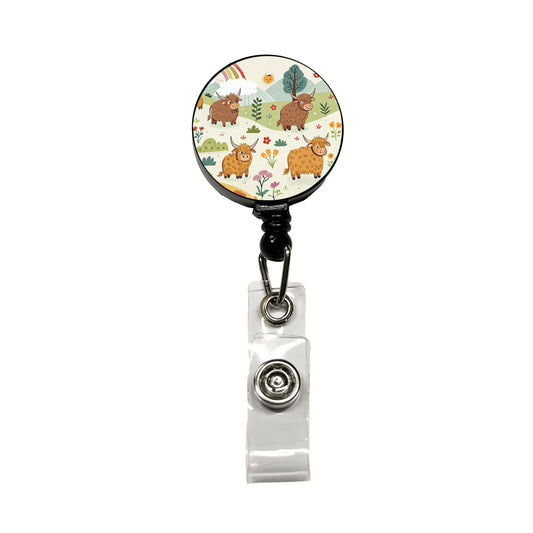 Highland Cows Scattered Retractable ID Key Card Name Tag Badge Holder with Clip