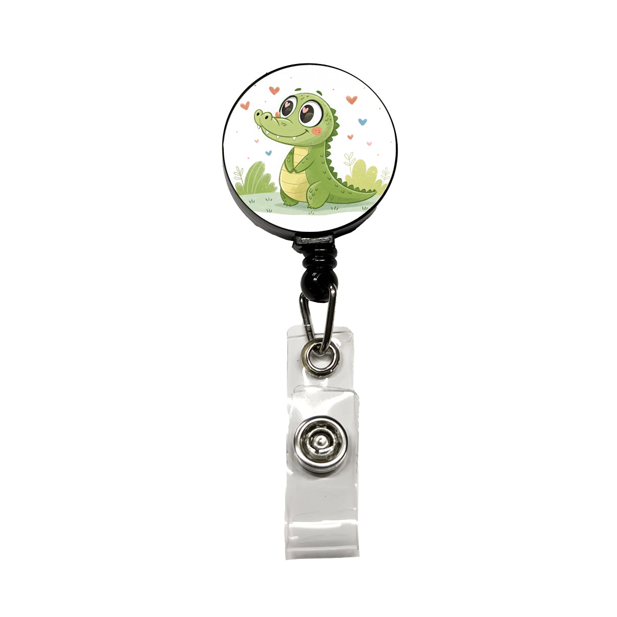 Kawaii Alligator Crocodile Love Hearts Retractable ID Key Card Name Tag Badge Holder with Clip