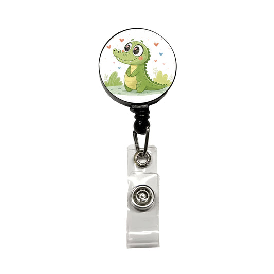 Kawaii Alligator Crocodile Love Hearts Retractable ID Key Card Name Tag Badge Holder with Clip