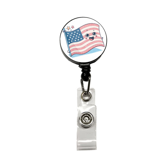 Kawaii American USA Flag Retractable ID Key Card Name Tag Badge Holder with Clip