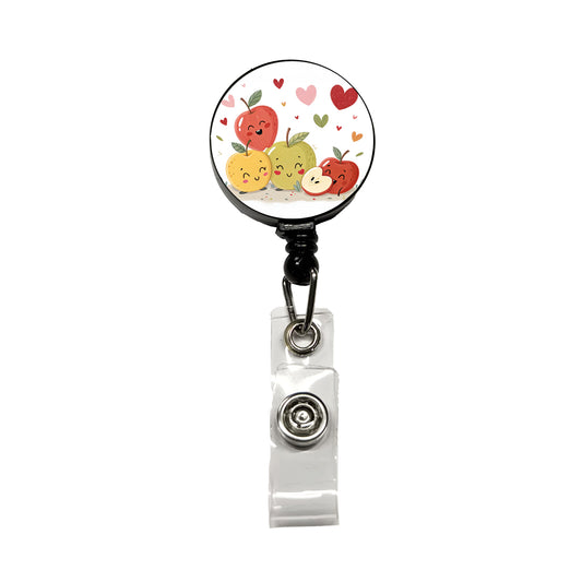 Kawaii Apples And Hearts Retractable ID Key Card Name Tag Badge Holder with Clip