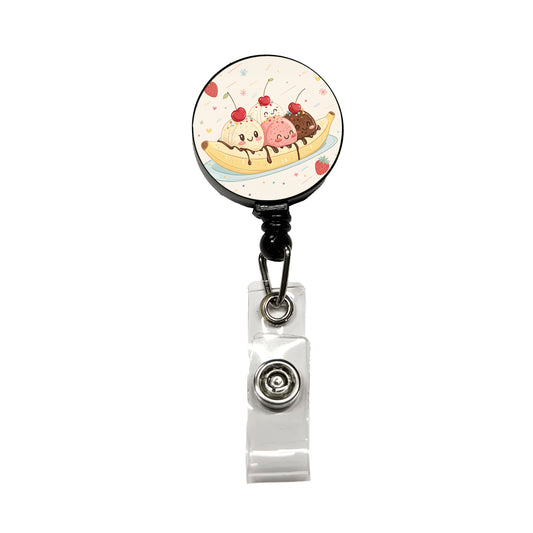 Kawaii Banana Split Ice Cream Retractable ID Key Card Name Tag Badge Holder with Clip