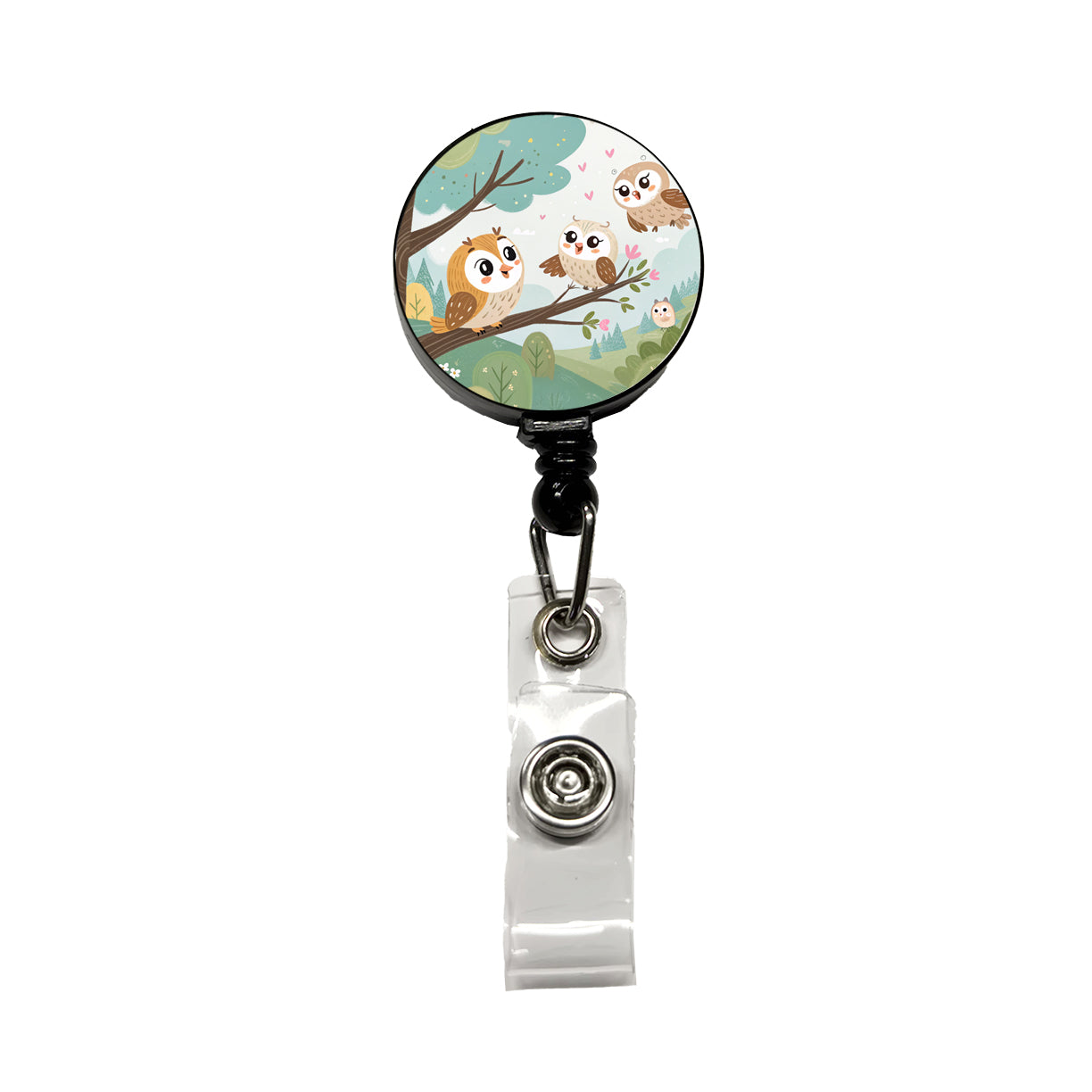Kawaii Barn Owls Retractable ID Key Card Name Tag Badge Holder with Clip