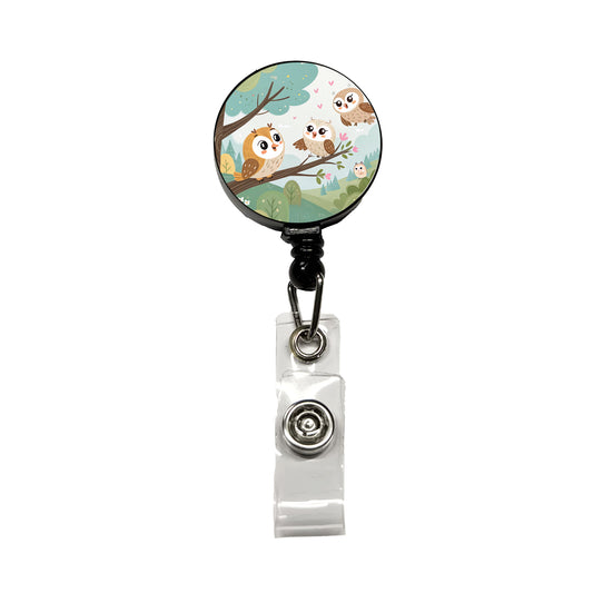 Kawaii Barn Owls Retractable ID Key Card Name Tag Badge Holder with Clip