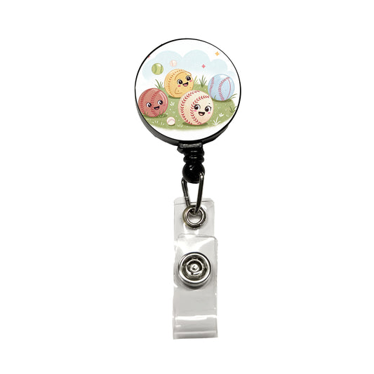 Kawaii Baseballs Retractable ID Key Card Name Tag Badge Holder with Clip