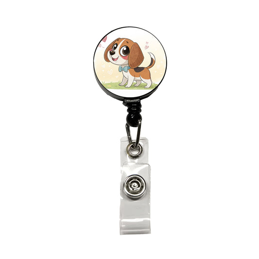 Kawaii Beagle Dog Retractable ID Key Card Name Tag Badge Holder with Clip