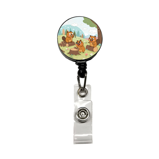Kawaii Beavers Retractable ID Key Card Name Tag Badge Holder with Clip