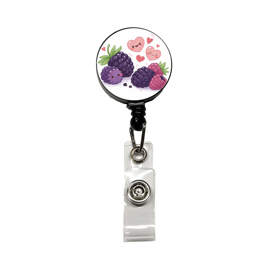 Kawaii Blackberries And Hearts Retractable ID Key Card Name Tag Badge Holder with Clip