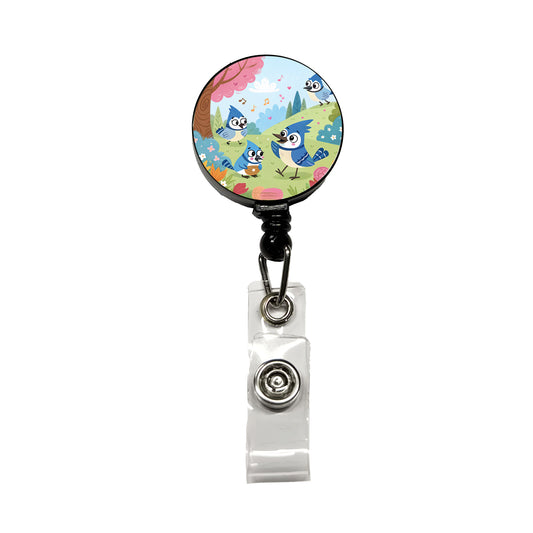 Kawaii Blue Jays Birds Retractable ID Key Card Name Tag Badge Holder with Clip