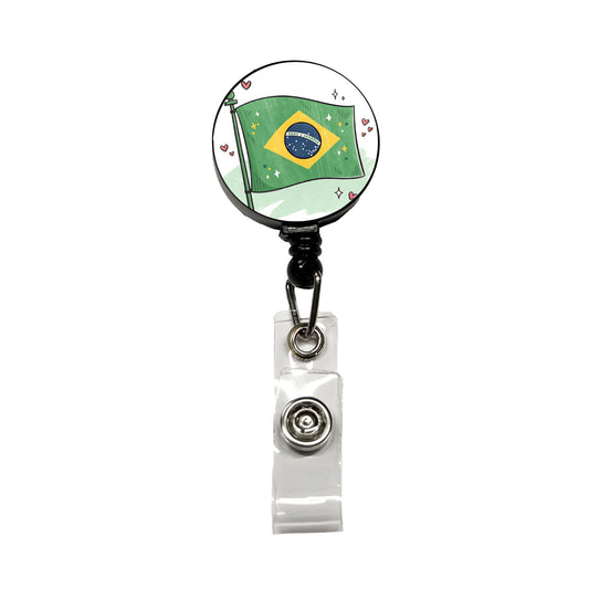 Kawaii Brazil Flag Retractable ID Key Card Name Tag Badge Holder with Clip