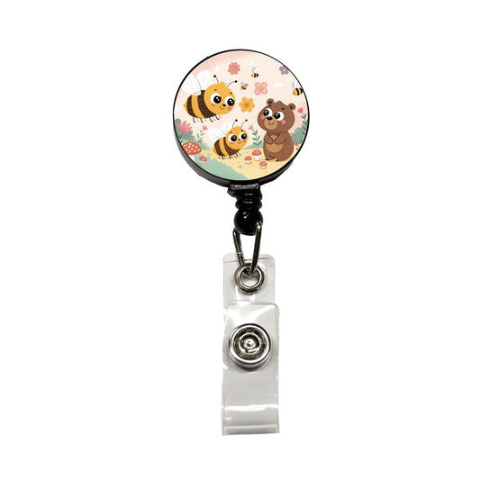 Kawaii Bumble Bees Bear Retractable ID Key Card Name Tag Badge Holder with Clip